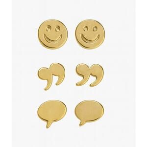 Bloom Gold-tone Earring Set Stud Emoji Speech Bubbles Smiley Face Fun Gift 3 Pc
